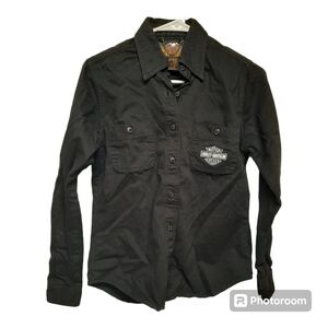 HARLEY-DAVIDSON Button Down Long Sleeve Shirt Motorcycle Black (Women's XS)
